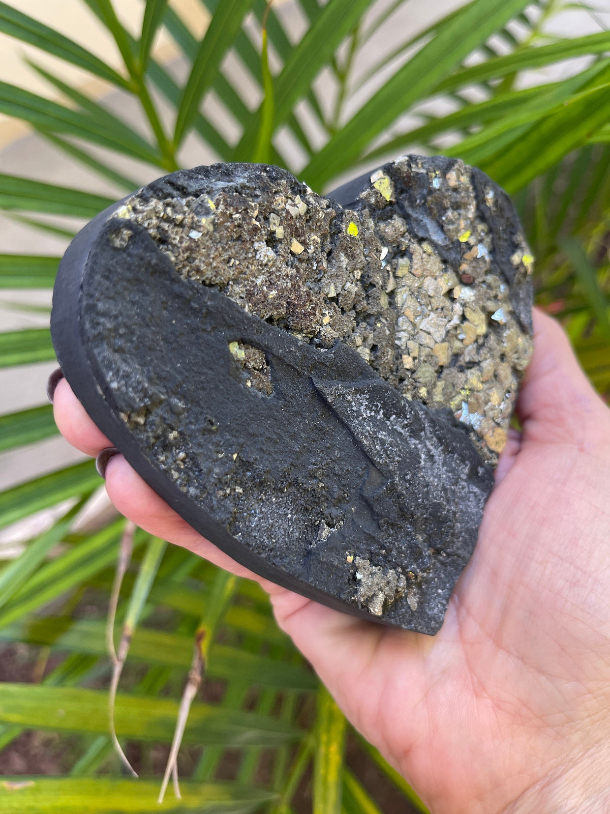 Shungite Pyrite Heart: EMF Protection Stone, Home Decor (4.5" x 4")