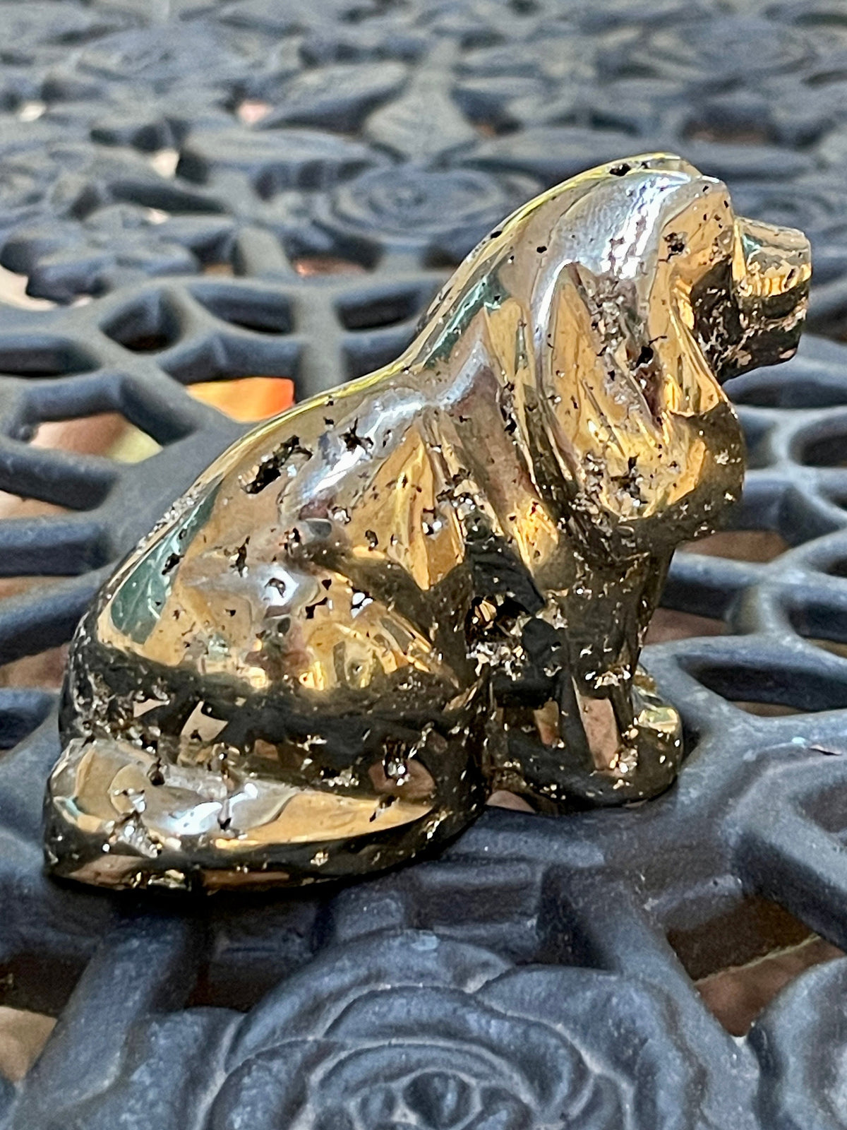 Pyrite Dog Carving: Gemstone Crystal Decor, Gift for Dog Lovers