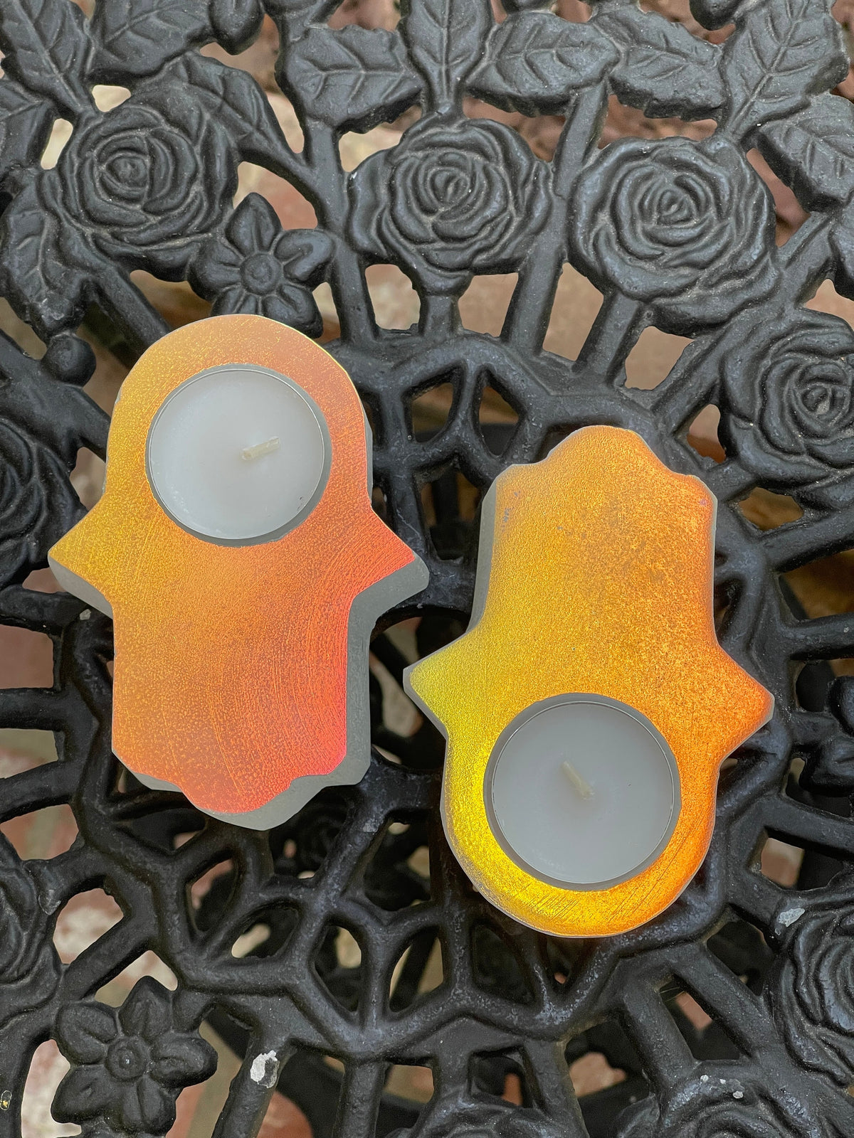 Aura Selenite Hamsa Tea Light Candle Holder: Home Decor Talisman
