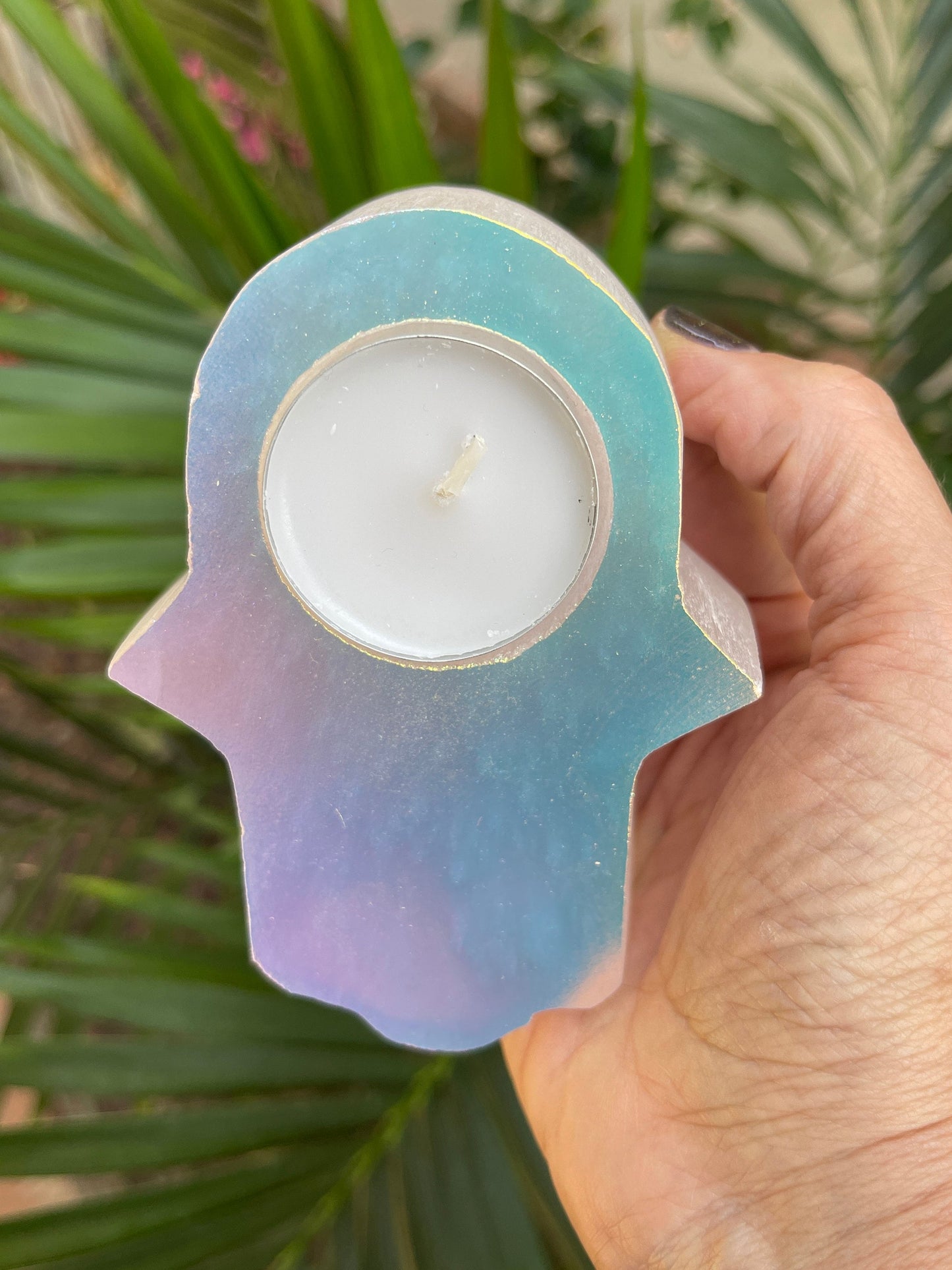 Aura Selenite Candle Holder, Selenite Hamsa Candle Holder, Aura Candle Holder, Aura Crystals, Home Decor, Protection Talismans, Custom Aura