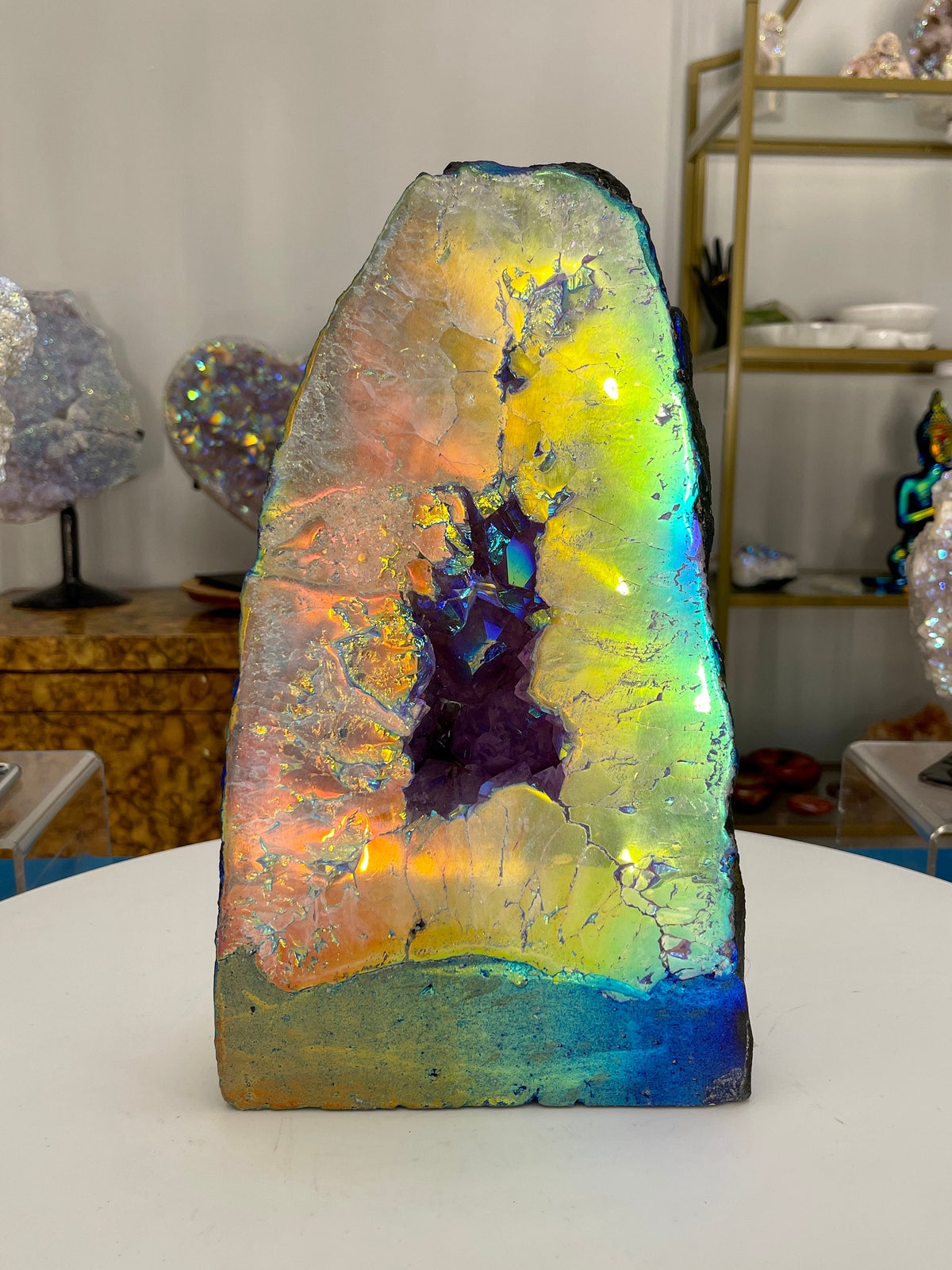 Large Angel Aura Amethyst Cathedral: USA Coated Crystal Decor