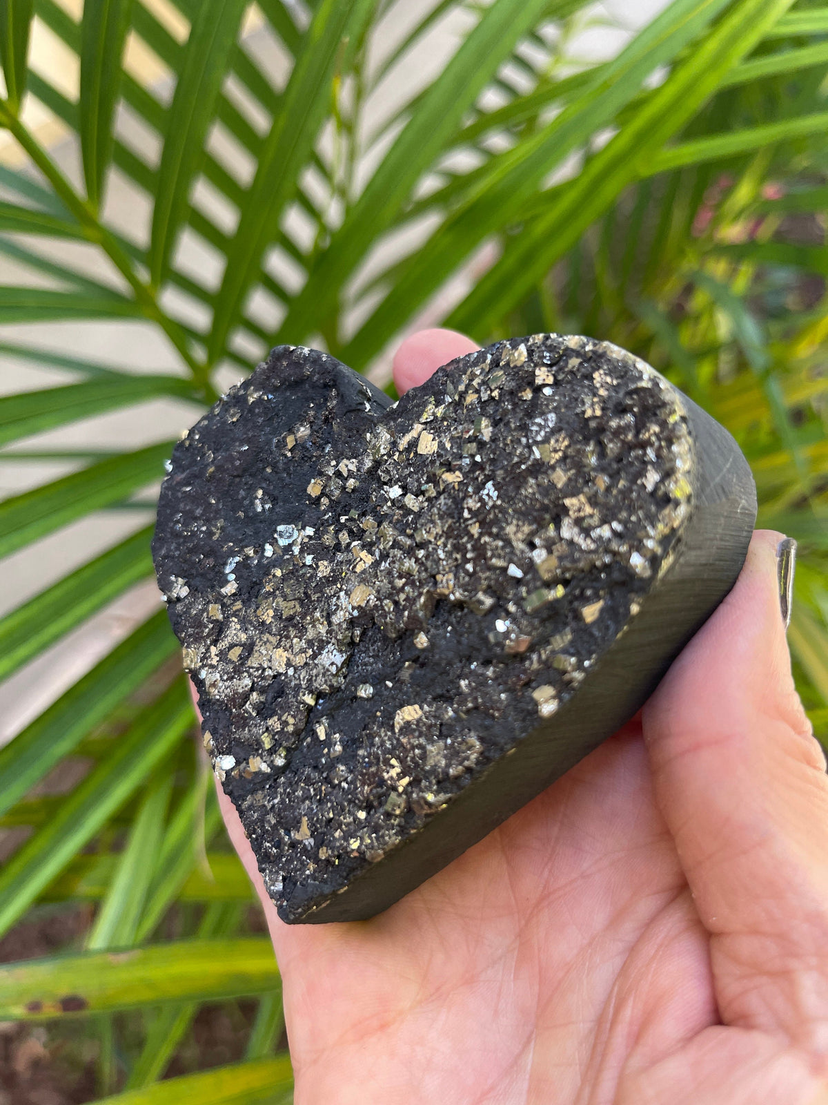 Shungite Pyrite Heart: EMF Protection Stone, Home Decor (3.5" x 3.25")