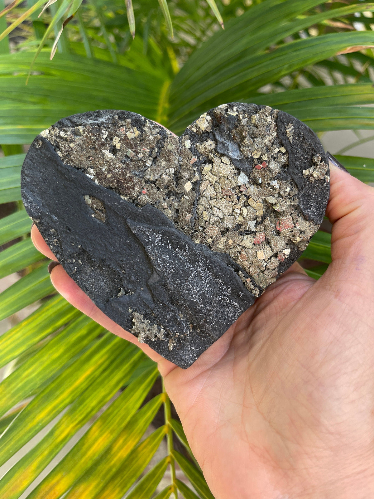 Shungite Pyrite Heart: EMF Protection Stone, Home Decor (4.5" x 4")