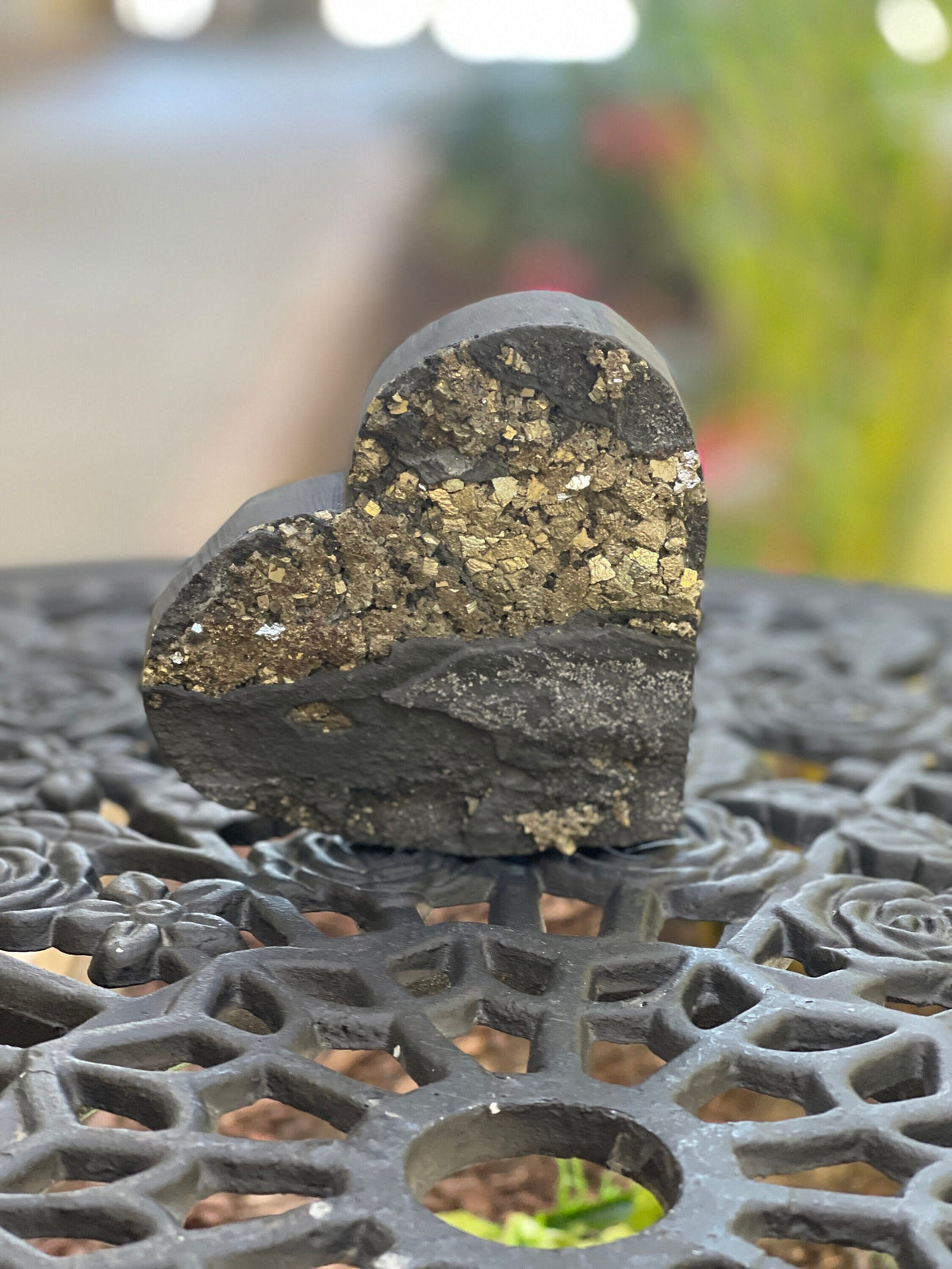 Shungite Pyrite Heart: EMF Protection Stone, Home Decor (4.5" x 4")