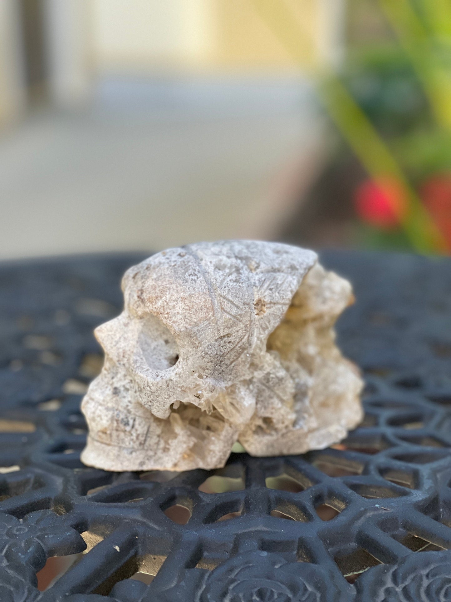 Quartz Crystal Skull: Hand Carved Indian Head, Home Decor (5" x 3" x 2.5")