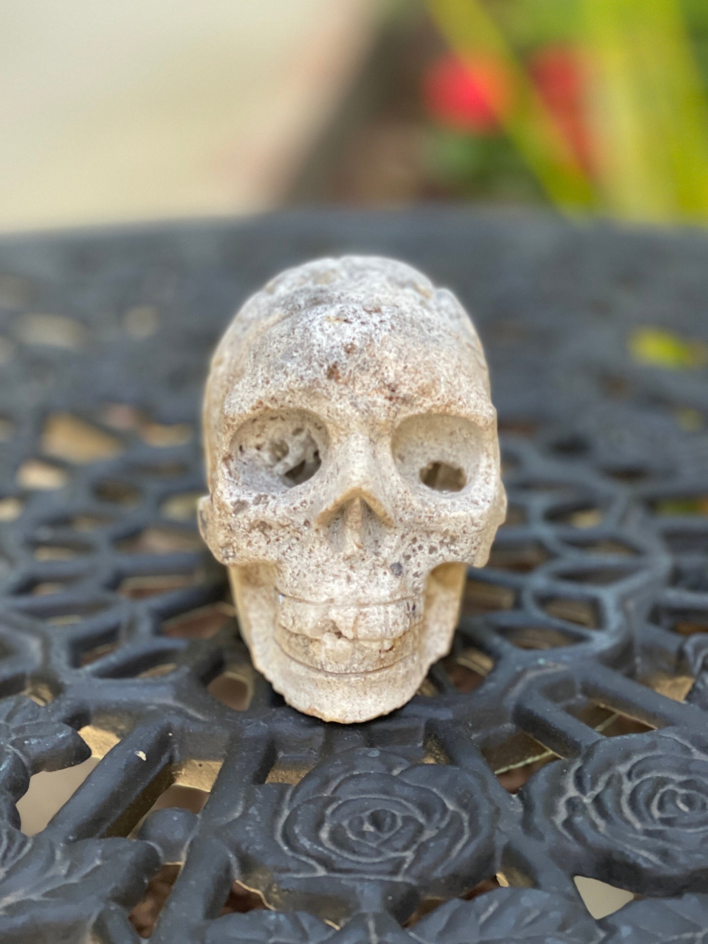 Quartz Crystal Skull: Hand Carved Indian Head, Home Decor (5" x 3" x 2.5")