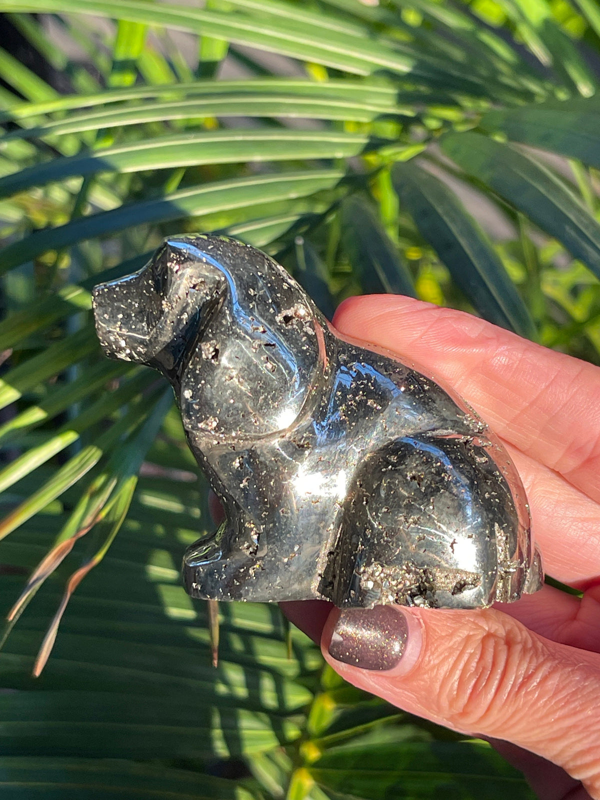 Pyrite Dog Carving: Gemstone Crystal Decor, Gift for Dog Lovers