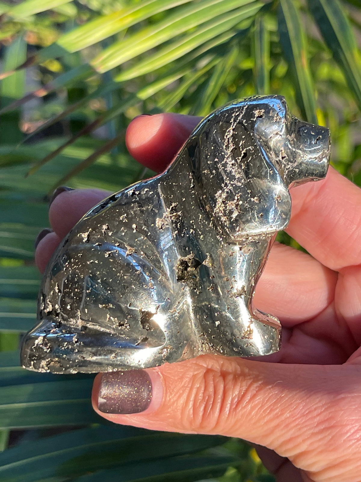 Pyrite Dog Carving: Gemstone Crystal Decor, Gift for Dog Lovers