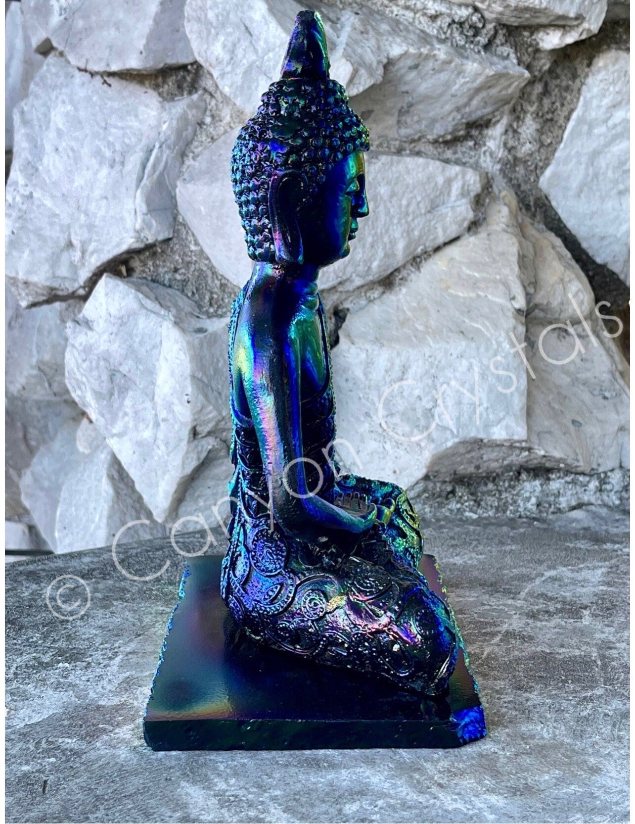 Aura Shungite Buddha, Best Aura Crystals, Angel Aura Buddha Statue, EMF Protection, Luxury Crystal Decor, High Quality Aura Coated Crystals