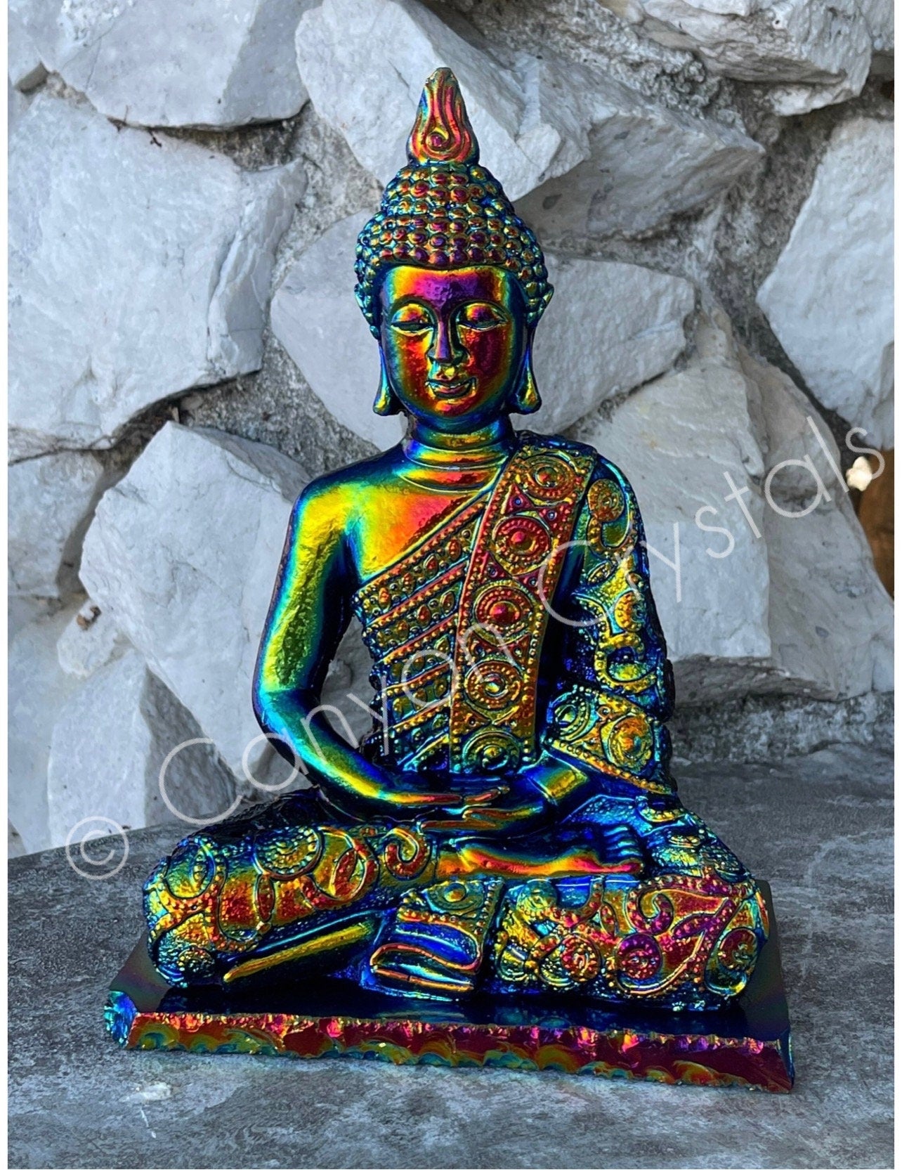 Aura Shungite Buddha, Best Aura Crystals, Angel Aura Buddha Statue, EMF Protection, Luxury Crystal Decor, High Quality Aura Coated Crystals