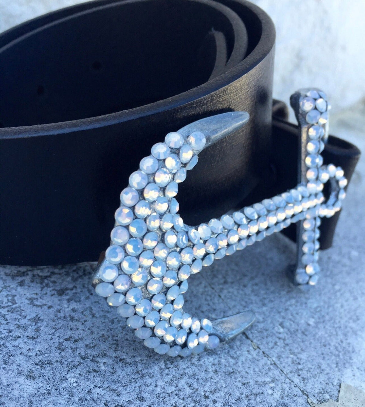 Swarovski Crystal Anchor Belt Buckle: Nautical Resort Wear