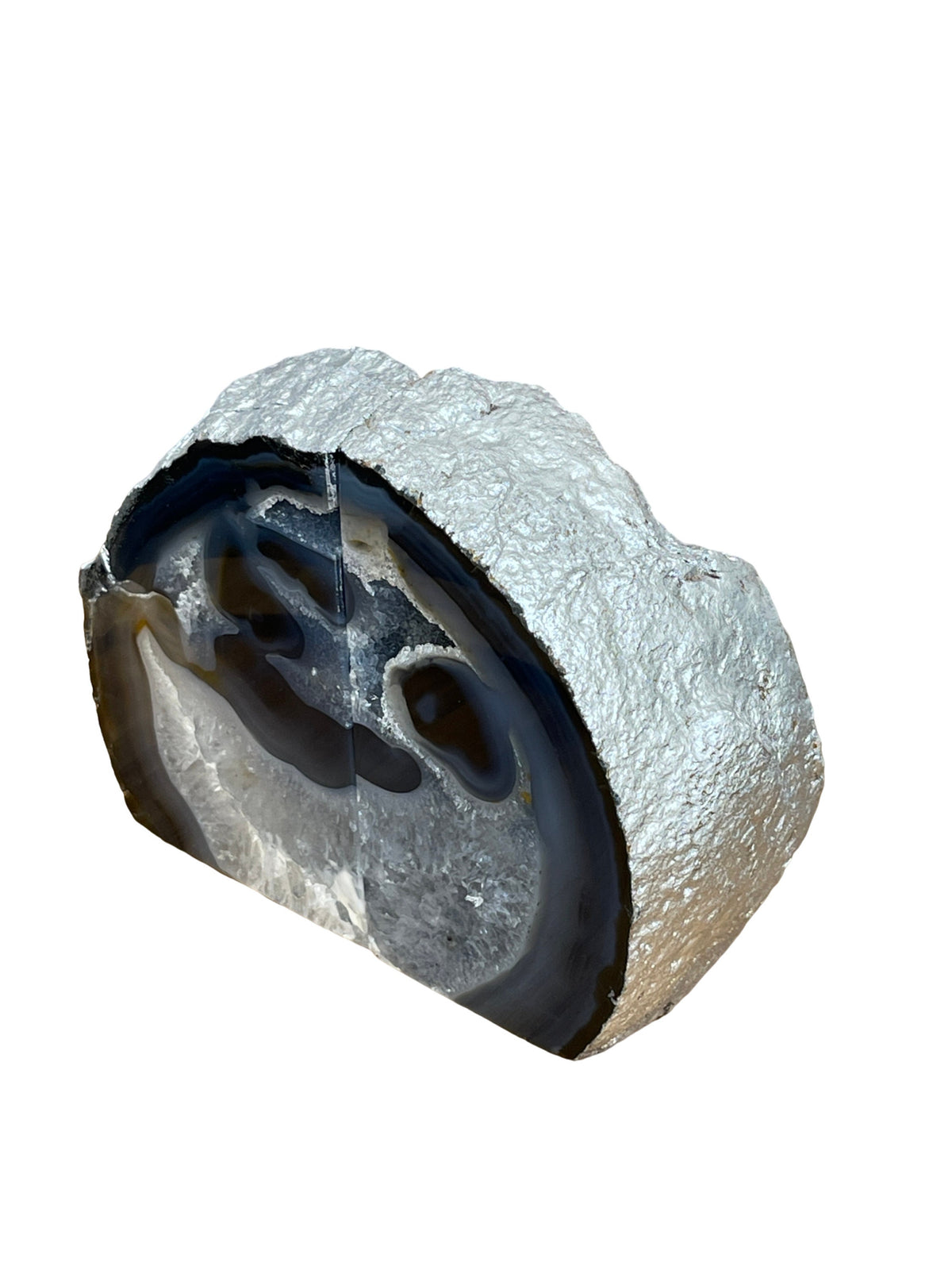 Silver Coated Druzy Agate Bookends: Luxury Home Decor