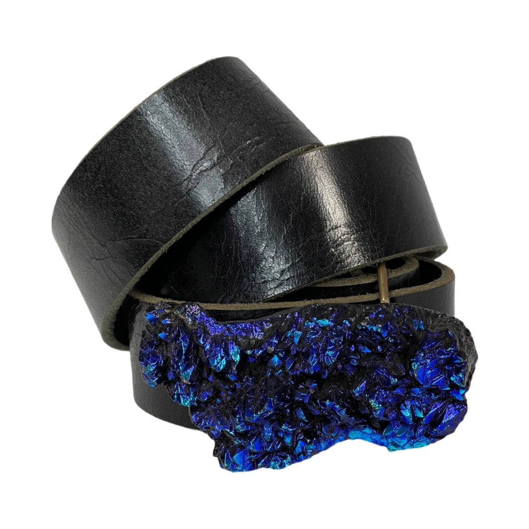Aura Crystal Belt Buckle: Gemstone Snap Belt, Leather Accessories
