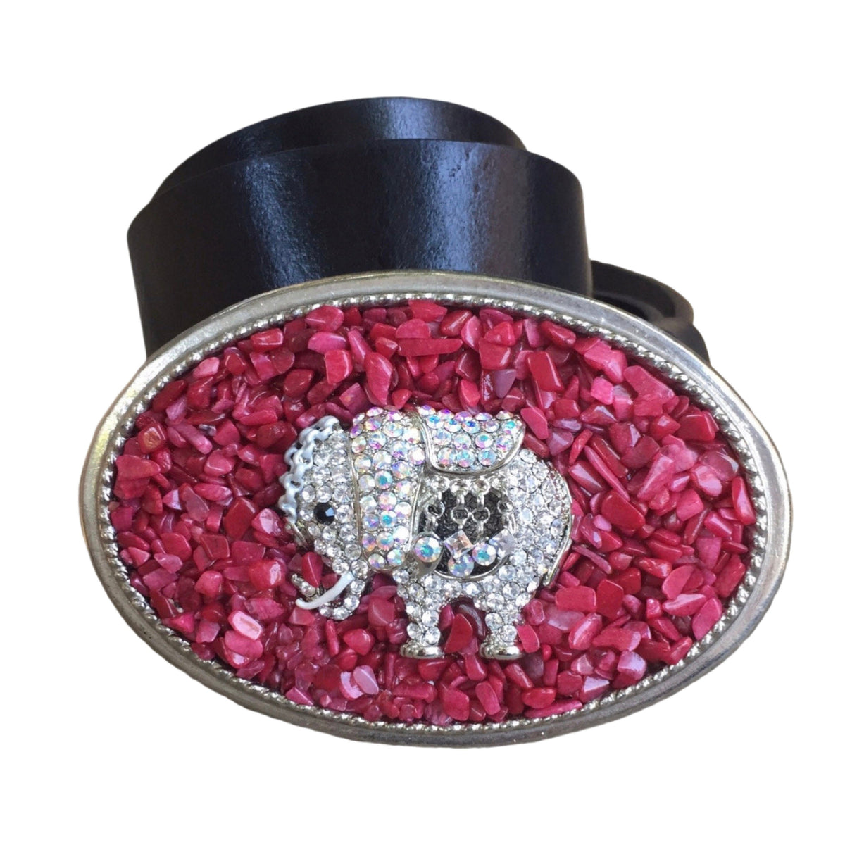 Cherry Quartz Elephant Belt Buckle: Crystal Gemstone Snap Belt