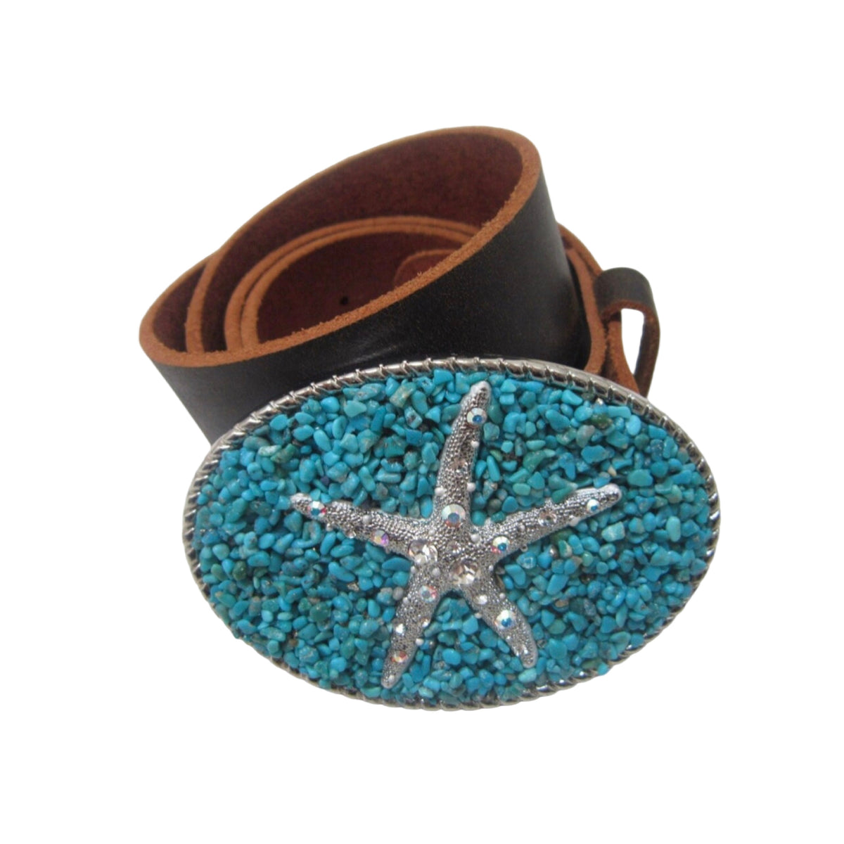Turquoise Starfish Belt Buckle: AB Crystal Designer Snap Belt