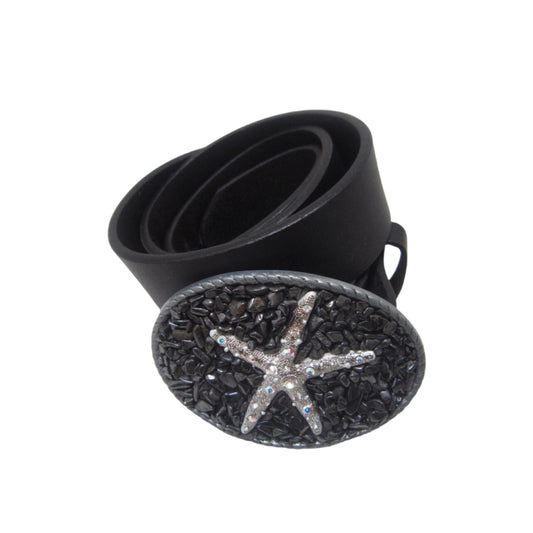Hematite with Crystal Starfish Belt Buckle, Hematite Belt Buckle, One of a Kind Gemstone Belt Buckle,Leather Belts, Snap Belts