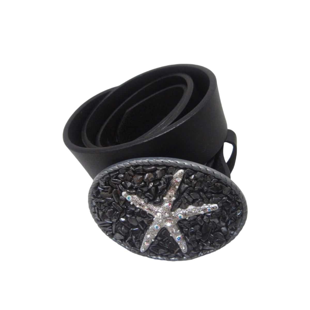 Hematite Starfish Belt Buckle: OOAK Gemstone Leather Snap Belt