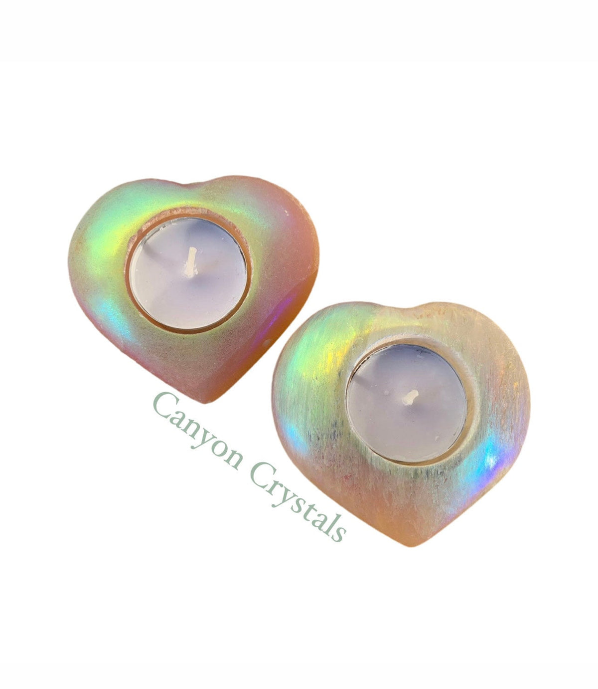 Angel Aura Selenite Heart Candle Holder: Peach Orange Decor