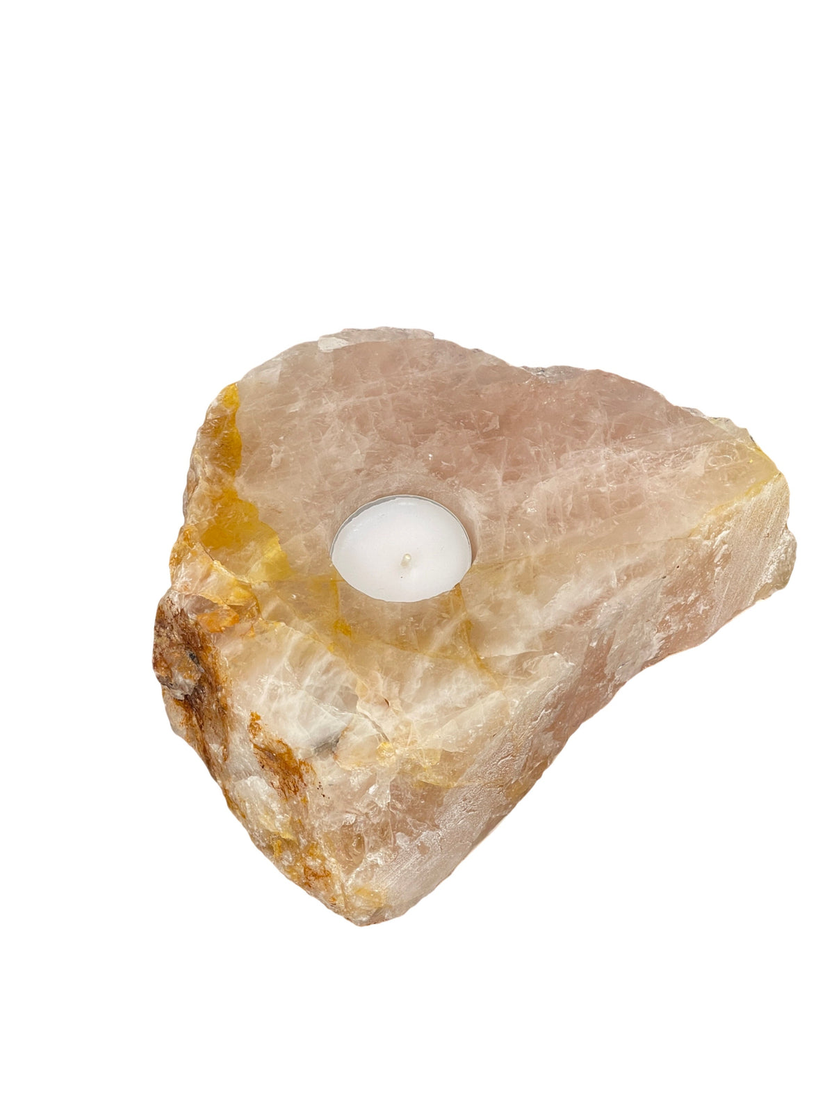 Raw Golden Healer & Rose Quartz Tea Light Candle Holder