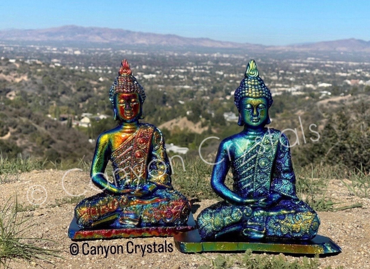 Aura Shungite Buddha, Best Aura Crystals, Angel Aura Buddha Statue, EMF Protection, Luxury Crystal Decor, High Quality Aura Coated Crystals