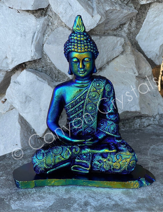 Aura Shungite Buddha, Best Aura Crystals, Angel Aura Buddha Statue, EMF Protection, Luxury Crystal Decor, High Quality Aura Coated Crystals