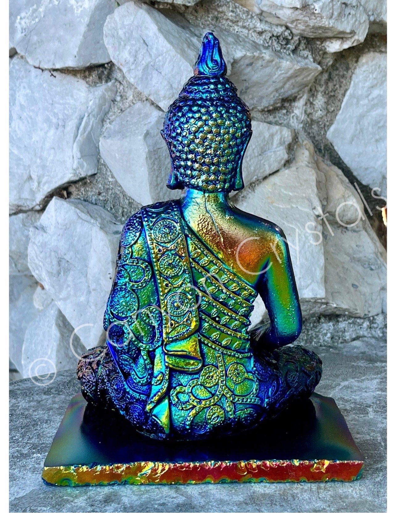 Aura Shungite Buddha, Best Aura Crystals, Angel Aura Buddha Statue, EMF Protection, Luxury Crystal Decor, High Quality Aura Coated Crystals