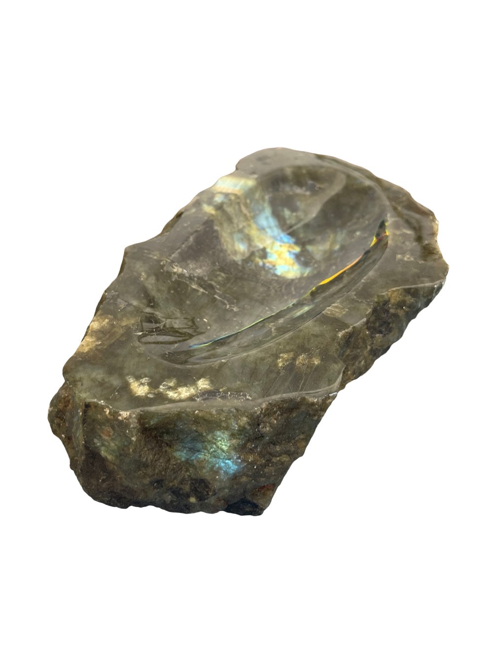 Large Flashy Labradorite Crystal Bowl: Luxury Gemstone Cigar Tray