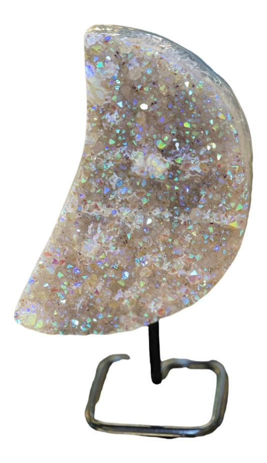 Angel Aura Amethyst Crescent Moon, Crystal Art, Aura Crystals, Aura Amethyst, Home Accessories, Home Decor, Amethyst, Aura Moon on stand