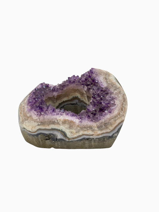 Large Raw Amethyst Candle Holder: Sound Tuned Crystal Decor