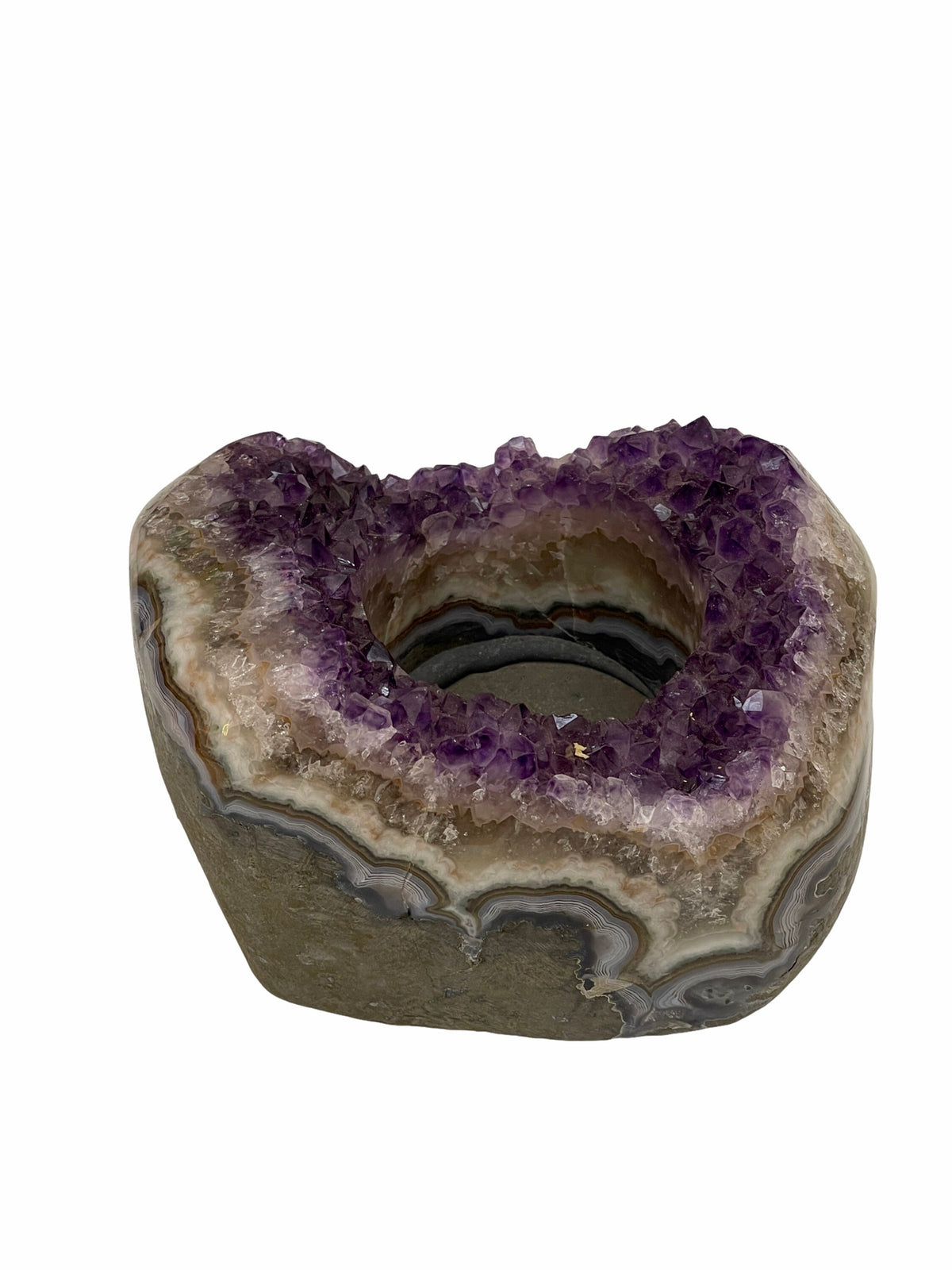 Large Raw Amethyst Candle Holder: Sound Tuned Crystal Decor