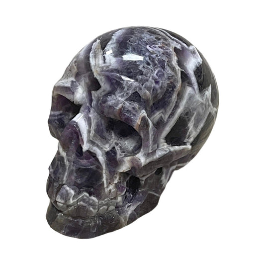 Chevron Amethyst Crystal Skull: Reiki Altar Meditation Decor