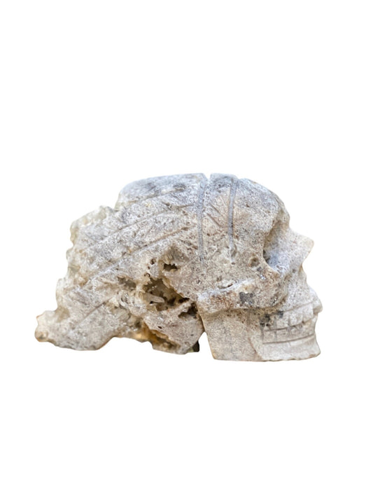 Quartz Crystal Skull: Hand Carved Indian Head, Home Decor (5" x 3" x 2.5")