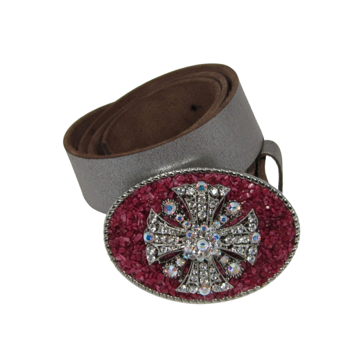 Cherry Quartz Maltese Cross Belt Buckle: Crystal Filigree Gemstone