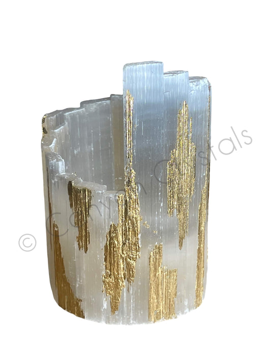 Elegant Gold Leaf Selenite Candle, Luxury Candles, Gold Candle Holder, Unique Home Decor, Art Deco Gold Decor, Elegant Wedding Gift idea