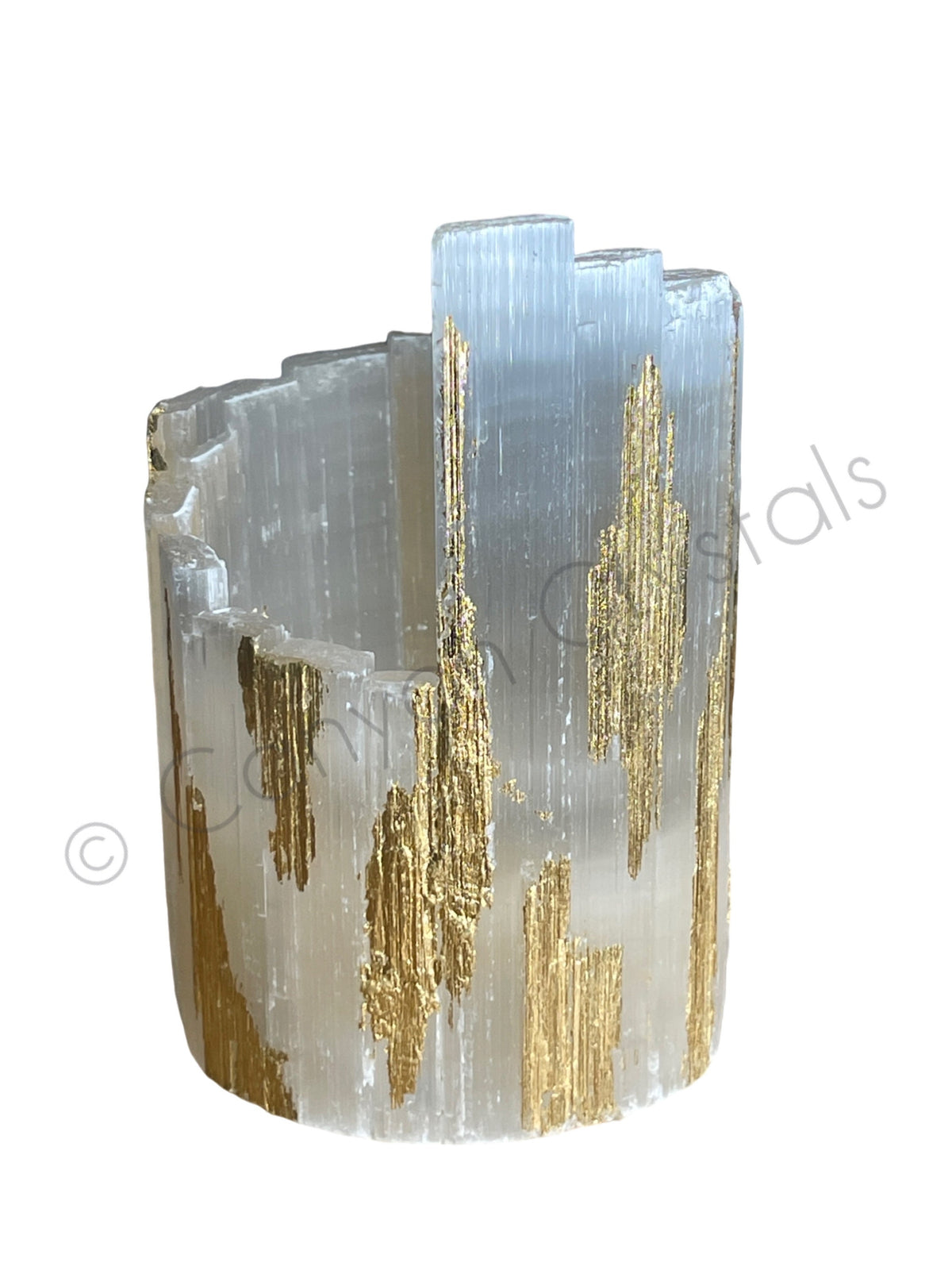 Gold Leaf Selenite Candle Holder, Art Deco Crystal Decor, Wedding Gift