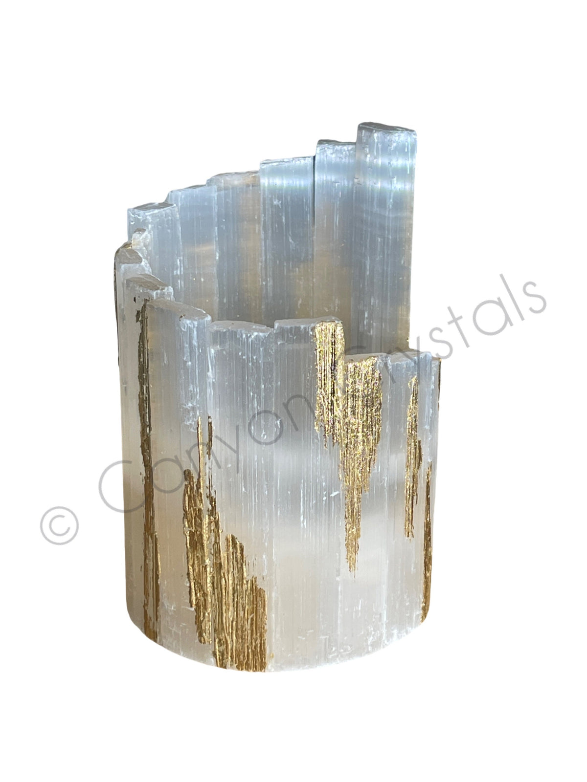 Gold Leaf Selenite Candle Holder, Art Deco Crystal Decor, Wedding Gift