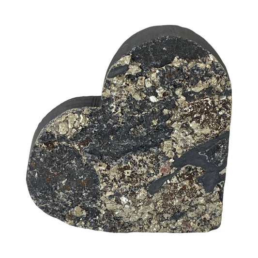 Natural Shungite with Pyrite Heart, Self Standing Pyrite heart, EMF Protection, Shungite Heart, Abundance Stone, Home Decor
