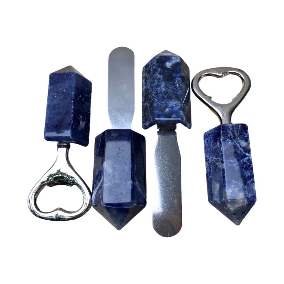 Sodalite Gemstone Flatware:  Natural Stone Cheese Knife & Bottle Opener