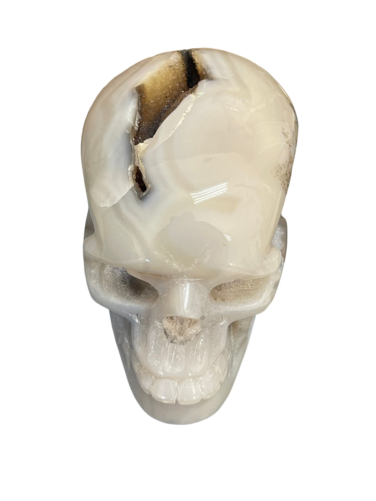 Druzy Agate Skull: Witchy Crystal Carving, Halloween Decor