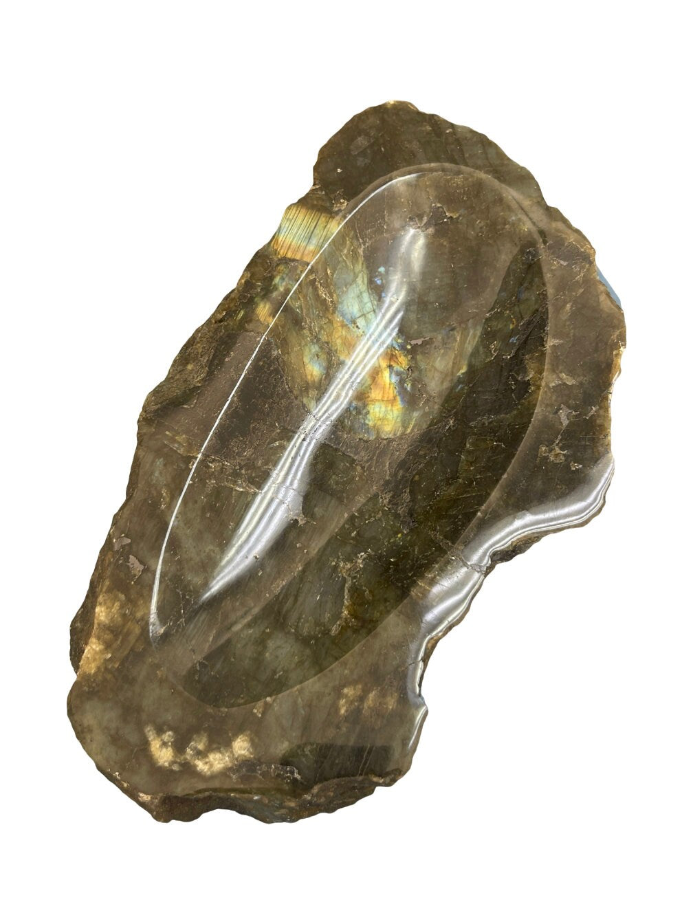 Large Flashy Labradorite Crystal Bowl: Luxury Gemstone Cigar Tray