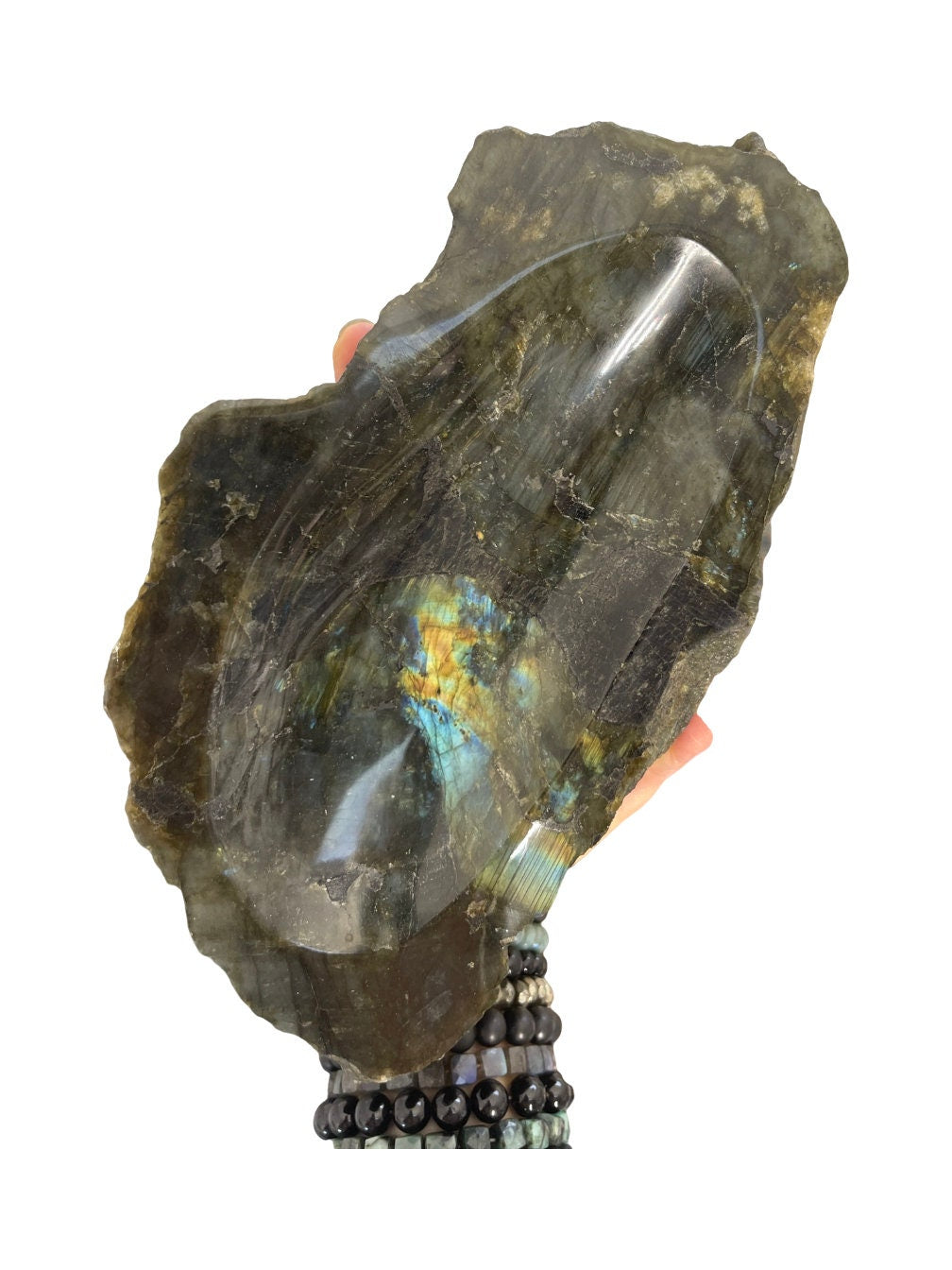 Large Flashy Labradorite Crystal Bowl: Luxury Gemstone Cigar Tray