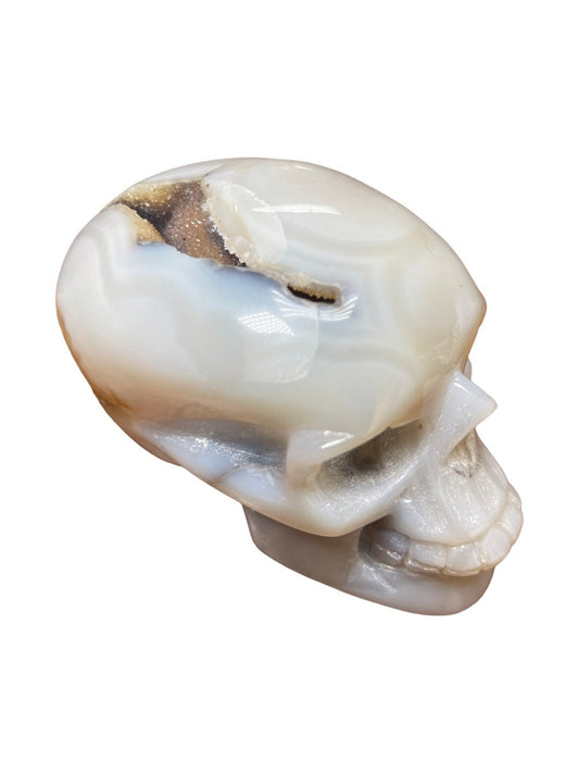 Druzy Agate Skull: Witchy Crystal Carving, Halloween Decor