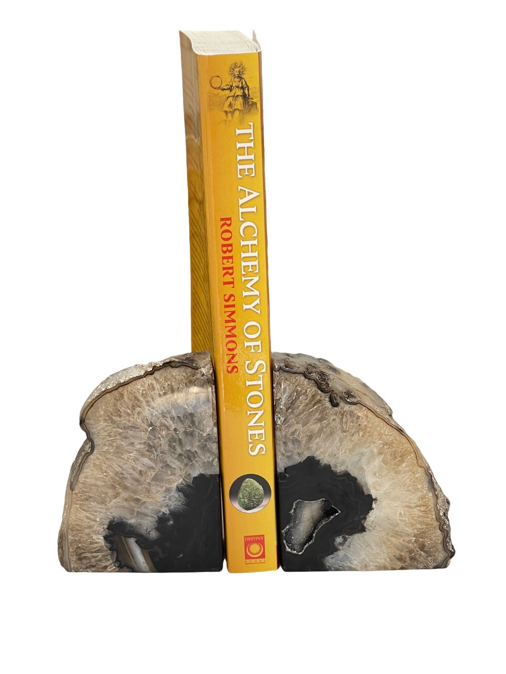 Natural Druzy Agate Bookends: Earth Tone Home Decor