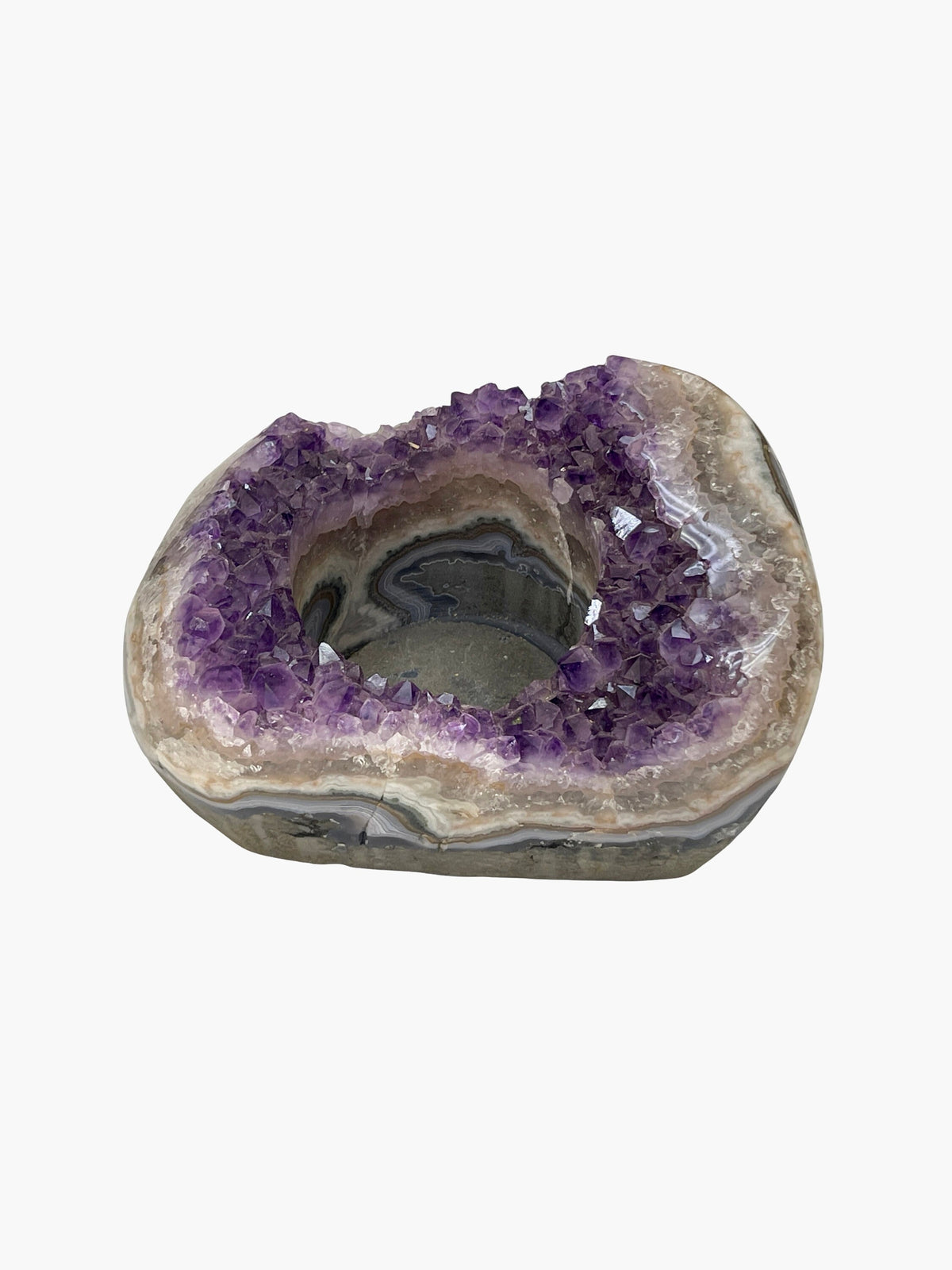 Large Raw Amethyst Candle Holder: Sound Tuned Crystal Decor