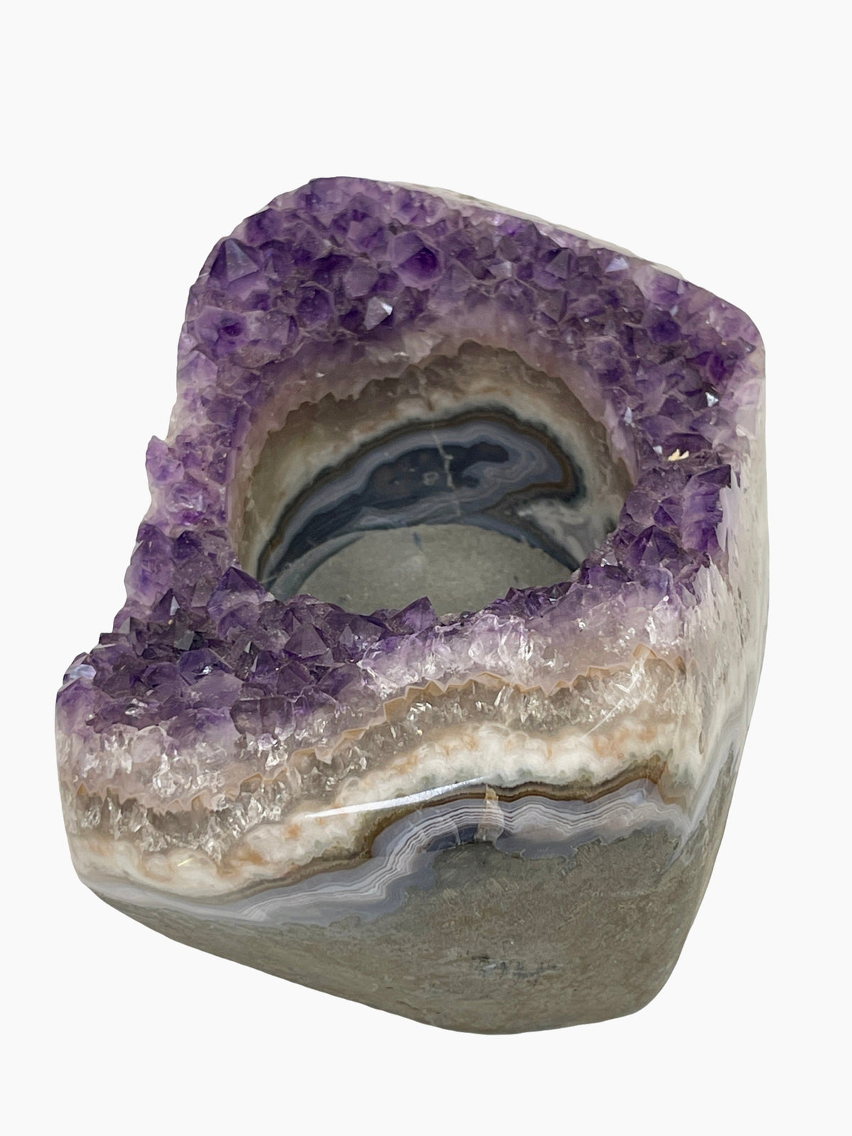 Large Raw Amethyst Candle Holder: Sound Tuned Crystal Decor