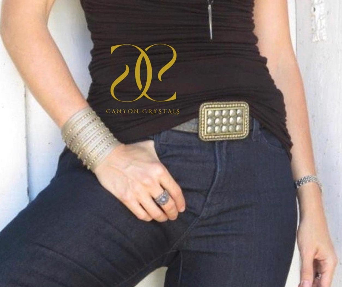Pyrite & Swarovski Crystal Belt Buckle: Unique Gemstone Snap Belt