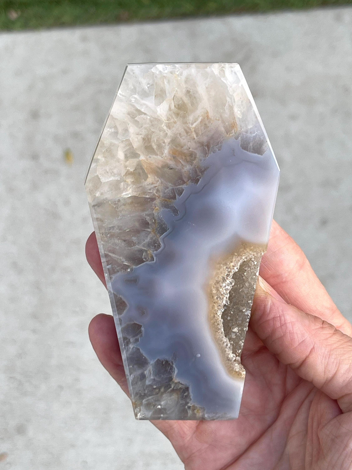 Halloween Crystal Decor, Self Standing Druzy Agate Coffin Carving