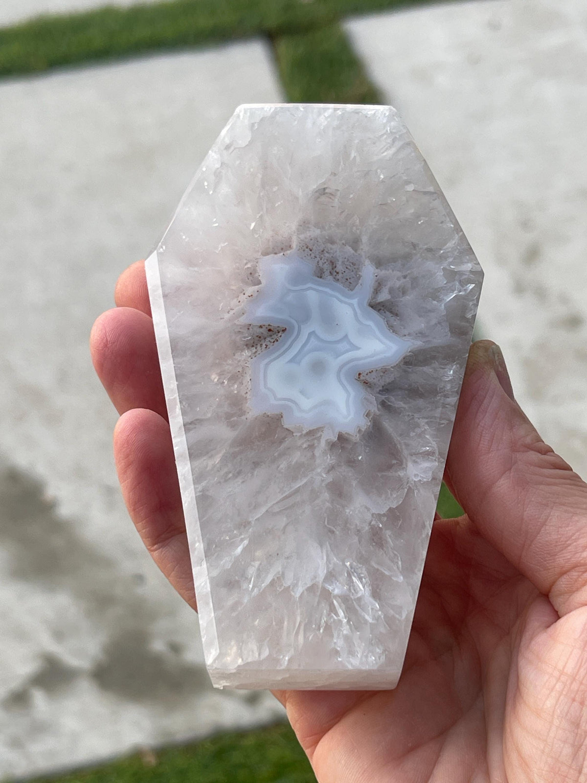 Natural Druzy Agate Coffin Carving: Halloween Crystal Decor