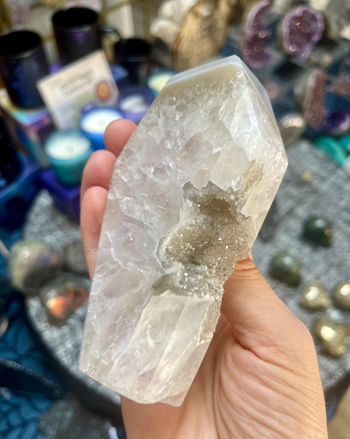 Druzy Agate Coffin Carving: Halloween Crystal Decor, 4.5"
