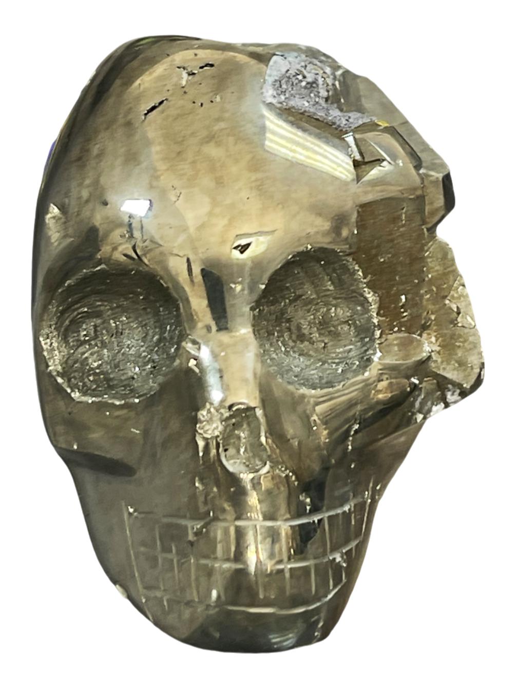 Pyrite Crystal Skull Carving: Abundance, Protection, Grounding (3" x 2.5")